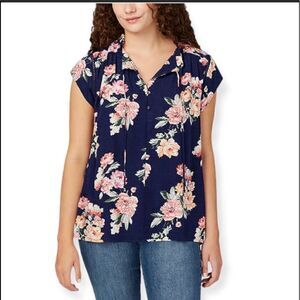 BUFFALO DAVID BITTON Woven Jaquard Top XL Flutter Sleeve New with Tag